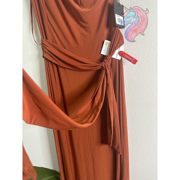 Mac Duggal 26581 Brick Jersey One Shoulder Belted Trumpet Gown Size 8 MSRP $298 - Picture 5 of 12